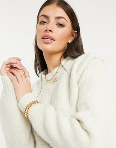 Удлиненный джемпер кремового цвета с плечевой вставкой Vero Moda-Кремовый