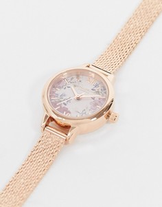Часы с сетчатым ремешком цвета розового золота Olivia Burton OB16EG156 British blooms-Золотистый