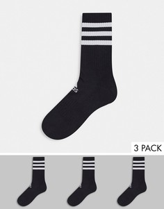 Набор из трех пар черных носков с тремя полосками adidas Crew-Черный