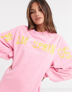 Розовое окрашенное платье-свитшот с надписью "Palm Springs" ASOS DESIGN-Розовый