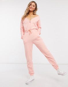 Светло-розовый меланжевый комбинезон для дома с открытыми плечами ASOS DESIGN