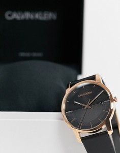 Черные часы Calvin klein с золотистой отделкой-Черный