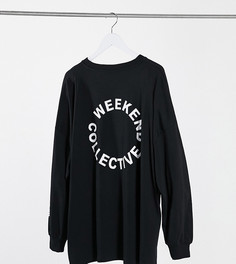 Черная oversize-футболка с логотипом на спине ASOS DESIGN Weekend Collective Curve-Белый