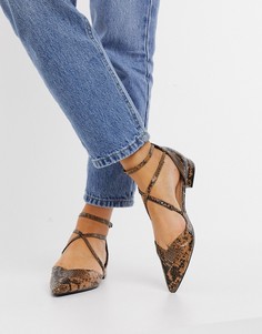 Коричневые балетки с острым носом и эффектом змеиной кожи ASOS DESIGN Leanna-Многоцветный