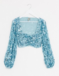 Синий топ с пайетками и широкими рукавами ASOS DESIGN