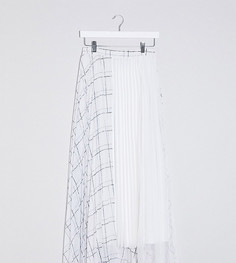Белая юбка миди с отделкой в клетку ASOS DESIGN Tall-Бежевый