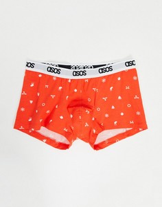 Боксеры-брифы с мелким рождественским принтом ASOS DESIGN-Красный