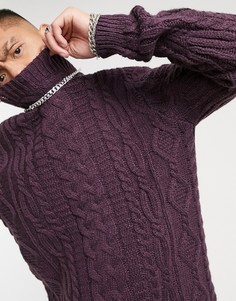 Фиолетовый свитер с высоким воротником и узором «в косичку» ASOS DESIGN