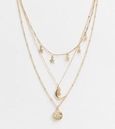Многоярусное золотистое ожерелье с луной и звездами Reclaimed Vintage inspired-Золотистый