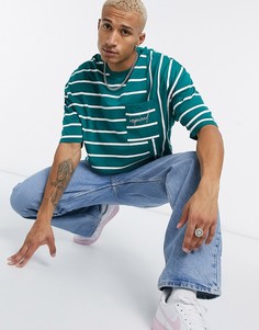 Oversized-футболка в полоску с вышивкой на кармане ASOS DESIGN-Зеленый