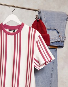 Футболка из органического хлопка в вертикальную полоску красного цвета ASOS DESIGN-Розовый