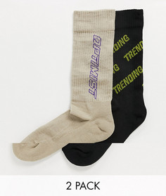 Набор из 2 пар спортивных носков приглушенных тонов с надписями ASOS DESIGN-Многоцветный