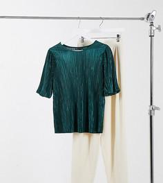 Темно-зеленая плиссированная футболка с пышными рукавами ASOS DESIGN Tall-Зеленый