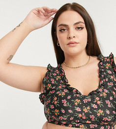 Укороченный бикини-топ с оборками и цветочным принтом Peek & Beau Curve Exclusive-Мульти