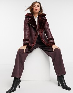 Красная куртка-авиатор со вставками из искусственной овчины River Island-Красный