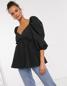 Черный топ с объемными рукавами In The Style x Lorna Luxe