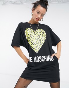 Черное платье-рубашка с леопардовым принтом в виде сердца Love Moschino-Черный