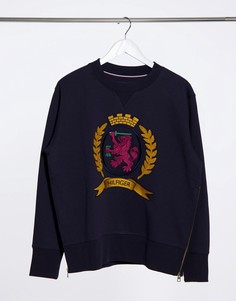Черный свитшот на молнии сбоку и фирменным гербом Tommy Hilfiger collection