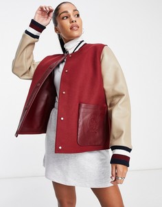 Бейсбольная куртка бордово-кремового цвета Tommy Hilfiger Collections-Красный