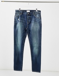 Темно-голубые облегающие джинсы в винтажном японском стиле с потертостями ASOS DESIGN-Голубой