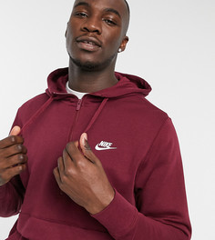 Худи на короткой молнии винного цвета Nike Tall Club-Красный