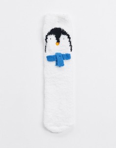 Новогодние носки с дизайном «пингвин» в подарочной упаковке Loungeable-Голубой