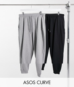 Классические джоггеры с завязкой ASOS DESIGN Curve - 2 пары со скидкой-Многоцветный