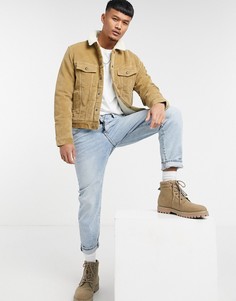 Бежевая вельветовая куртка с воротником «борг» Jack & Jones Intelligence-Бежевый