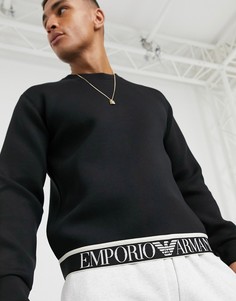 Черный свитшот с круглым вырезом и логотипом Emporio Armani