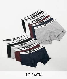 Набор из 10 боксеров-брифов с логотипом на поясе ASOS DESIGN-Многоцветный