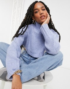 Синий короткий джемпер с высоким воротом ASOS DESIGN-Голубой
