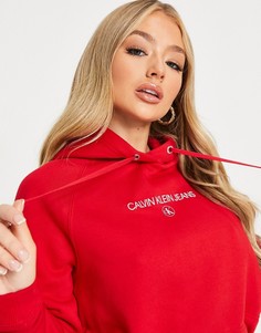 Красный худи с логотипом на груди Calvin Klein Jeans