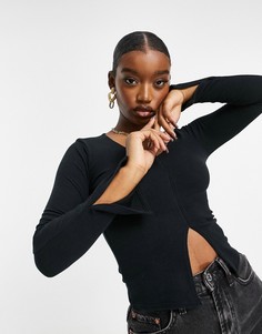 Черный топ в рубчик с V-образным вырезом Fashionkilla
