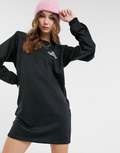 Черное платье-свитшот мини с подплечниками и надписью "Baby Cheers" ASOS DESIGN-Черный