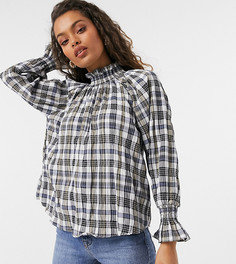 Фактурный топ в клетку с высоким присборенным воротником ASOS DESIGN Petite-Многоцветный