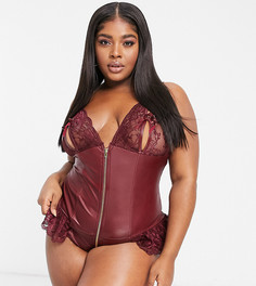 Красное кружевное боди на молнии спереди с мокрым эффектом Ann Summers Curve Tasha-Красный