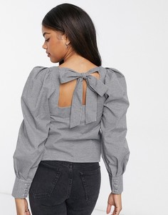 Топ в клетку на пуговицах с квадратным вырезом и длинными рукавами ASOS DESIGN-Многоцветный