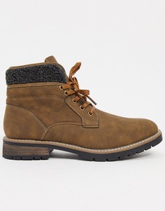 Светло-коричневые ботинки из искусственной кожи на шнуровке Brave Soul-Светло-коричневый