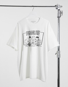 Белая футболка в стиле oversized с принтом героев из мультфильма "Peanuts" New Look-Белый