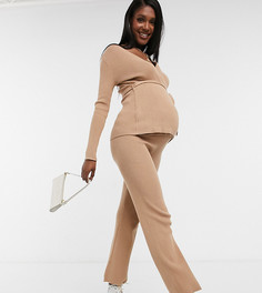 Широкие трикотажные брюки бежевого цвета от комплекта New Look Maternity-Светло-коричневый