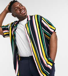 Темно-синяя рубашка в полоску с отложным воротником и короткими рукавами Jack & Jones Originals Plus-Темно-синий