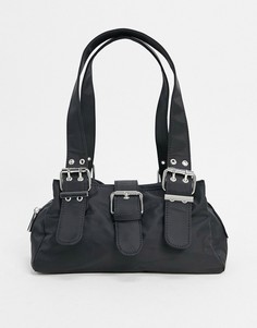 Черная нейлоновая сумка на плечо в утилитарном стиле с пряжками ASOS DESIGN-Черный