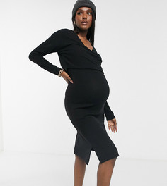 Супермягкое черное платье миди с напуском и длинными рукавами ASOS DESIGN Maternity-Черный