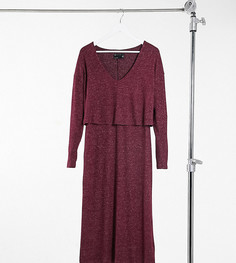 Супермягкое платье миди с длинным рукавом темно-малинового цвета ASOS DESIGN Tall-Фиолетовый