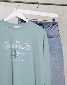 Голубое удлиненное платье-футболка с надписью San Fran Miss Selfridge-Синий
