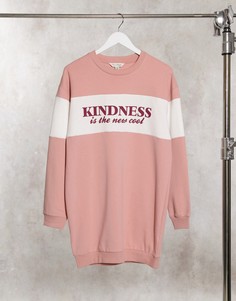 Розовое трикотажное платье с надписью Kindness is the new cool Miss Selfridge-Розовый