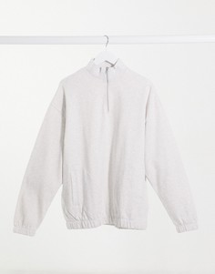 Свитшот oversized из органического материала с молнией до середины и воротником-стойкой от комплекта ASOS DESIGN в цвете бежевый меланж-Белый