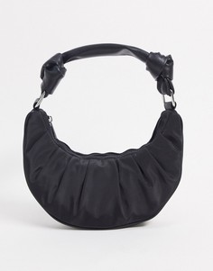 Черная нейлоновая сумка-полумесяц на плечо со сборками ASOS DESIGN-Черный