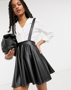 Черный сарафан из искусственной кожи ASOS DESIGN