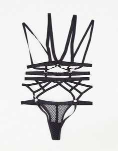 Черное боди-портупея с открытыми чашечками Hunkemoller Millie-Черный